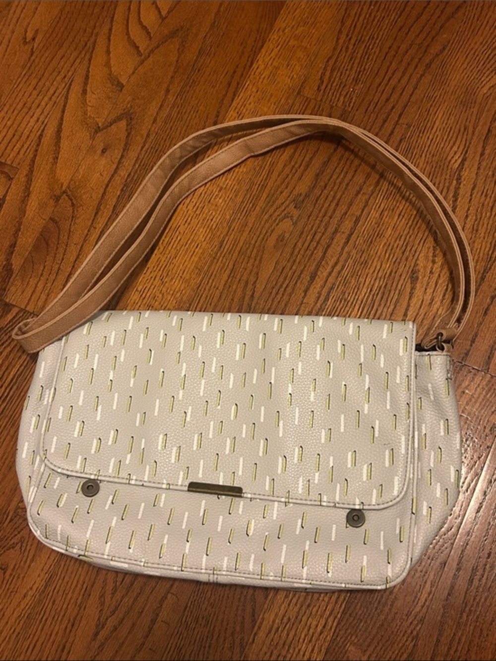 Thirty One Cream Crossbody Bag with Gold Accent Stitching